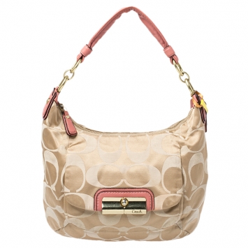 Pre Owned Coach Beige/Pink Canvas Kristin Hobo Shoulder Bag