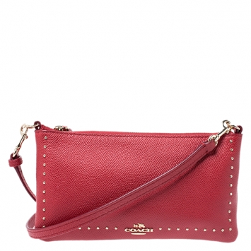 Pre Owned Coach Red Leather Herald Stud Crossbody Bag