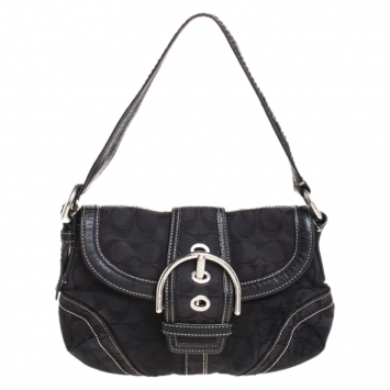 Pre Owned Coach Black Signature Canvas Small C Logo Hobo