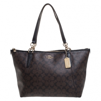 Pre Owned Coach Brown Signature Coated Canvas Ava Top-Zip Tote