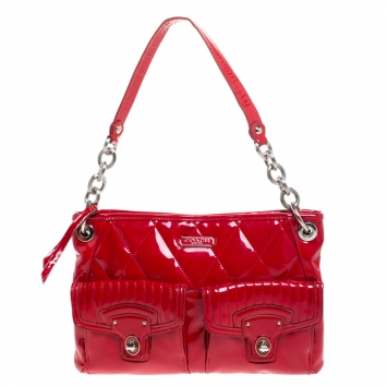 Pre Owned Coach Cherry Red Patent Leather Poppy Shoulder Bag