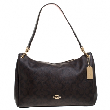Pre Owned Coach Brown Signature Canvas Small Mia Shoulder Bag