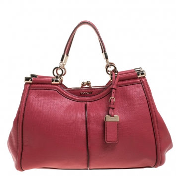 Pre Owned Coach Pink Leather Kisslock Grace Bag