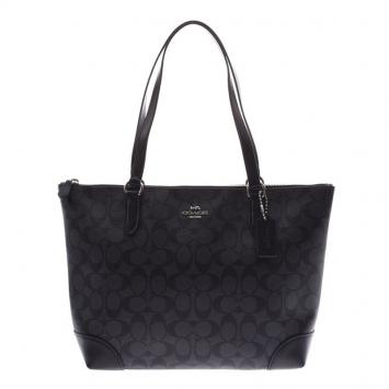 Pre Owned Coach Black/Gray Signature Canvas Tote