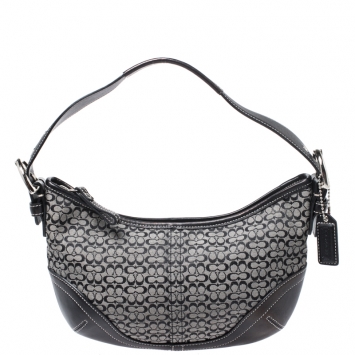 Pre Owned Coach Black Signature Canvas and Leather Soho Hobo