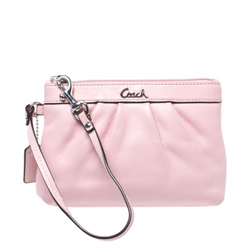 Pre Owned Coach Pink Leather Small Wristlet Clutch 