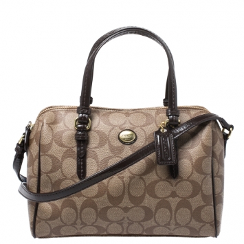 Pre Owned Coach Brown Signature Coated Canvas and Patent Leather Bennett Satchel