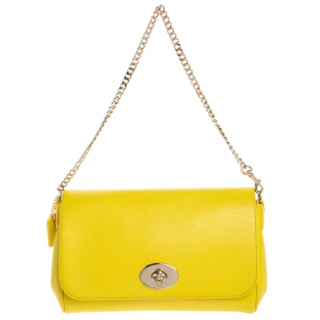 Pre Owned Coach Yellow Leather Flap Crossbody Bag