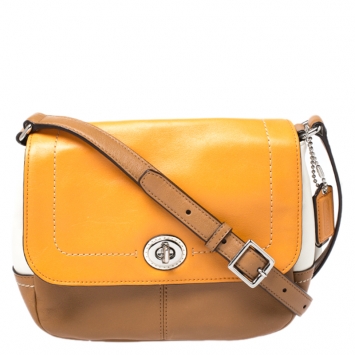 Pre Owned Coach Multicolor Leather Turnlock Flap Crossbody Bag
