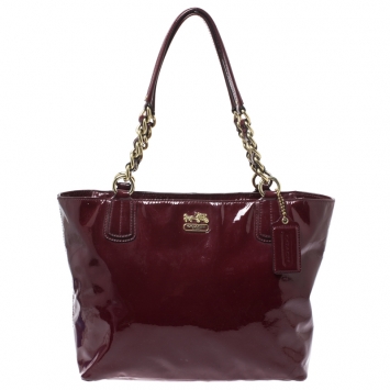 مملوكة مسبقًا Coach Burgundy Patent Leather Madison Zip Tote