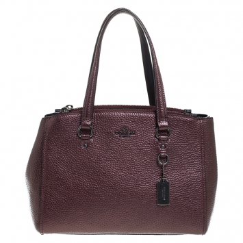 Pre Owned Coach Metallic Burgundy Leather Stanton 26 Carryall Tote