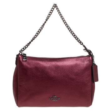 Pre Owned Coach Metallic Burgundy Leather Carrie Crossbody Bag