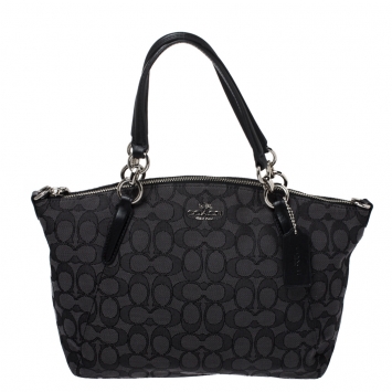 Pre Owned Coach Grey/Black Canvas and Leather Kelsey Satchel