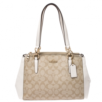 Pre Owned Coach Beige/Cream Coated Canvas Small Christie Carryall Satchel