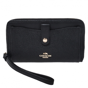 Pre Owned Coach Black Leather Zip Around Wallet
