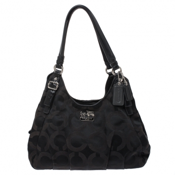 Pre Owned Coach Black Signature Canvas and Leather Mia Shoulder Bag