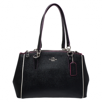 Pre Owned Coach Black Multicolor Leather Small Christie Carryall Satchel   