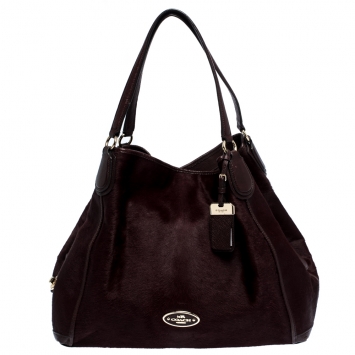 Pre Owned Coach Burgundy Calfhair and Leather Carriage Edie Shoulder Bag