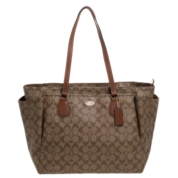 Pre Owned Coach Brown Signature Canvas Baby Diaper Bag