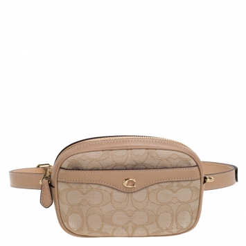 Pre Owned Coach Beige Signature Canvas and Leather Ivie Convertible Belt Bag