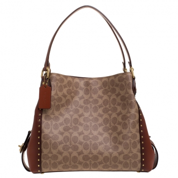Pre Owned Coach Beige/Tan Coated Canvas and Leather Edie 31 Shoulder Bag