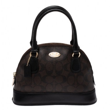 Pre Owned Coach Brown/Black Coated Canvas and Leather Sierra Satchel