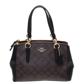 Pre Owned Coach Dark Brown/Black Coated Canvas Mini Christie Carryall Satchel