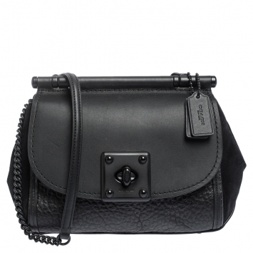 Pre Owned Coach Black Leather and Suede Drifter Crossbody Bag