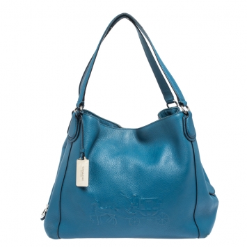 Pre Owned Coach Blue Leather Carriage Edie Shoulder Bag