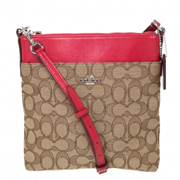 Pre Owned  Coach Brown/Red Signature Canvas and Leather Courie Crossbody Bag