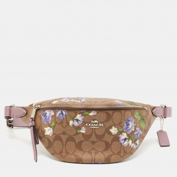 Coach Purple/Beige Signature Coated Canvas and Leather Lily Print Belt Bag