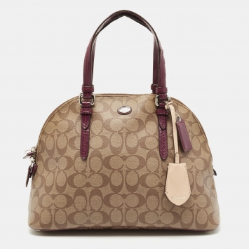 Coach Beige/Purple Signature Coated Canvas and Leather Peyton Dome Satchel 