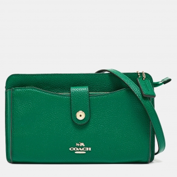 Coach Green Leather Noa Pop Up Wallet on Chain