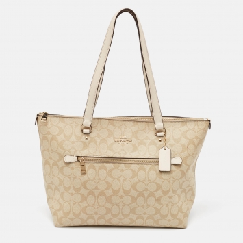 Coach Beige/White Signature Coated Canvas and Leather Gallery Tote