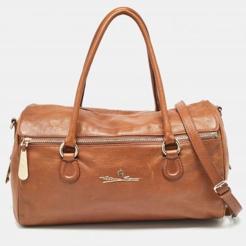 Pre Owned Aigner Brown Leather Zip Duffel Bag