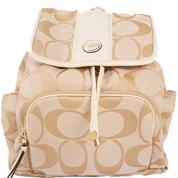 Pre Owned Coach Beige Signature Canvas Backpack