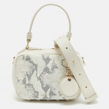 Pre Owned Cole Haan Ivory Python Print Leather Mini Top Handle Bag