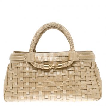 Pre Owned Cole Haan Beige Woven Leather Tote