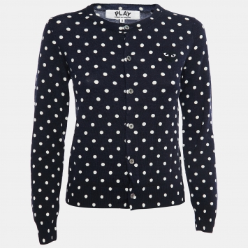 Pre Owned Comme des Garcons Navy Blue Polka-Dot Wool Cardigan S