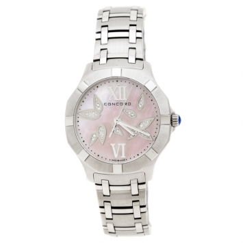 Pre Owned Concord Pink Mother of Pearl Diamond Petal Inlay Stainless Steel Saratoga 0320304 Women's Wristwatch 31 mm
