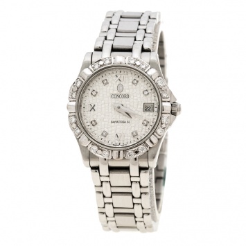 Pre Owned Concord Silver Stainless Steel Diamonds Saratoga Women's Wristwatch 24 mm