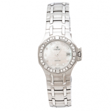 Pre Owned Concord Mother of Pearl Stainless Steel Diamonds Saratoga 14.E1.1855 Women's Wristwatch 28 mm