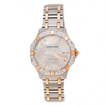 Pre Owned Concord Mother of Pearl Stainless Steel Rose Gold CVC Coated Diamonds Saratoga 0320169 Women's Wristwatch 31 mm
