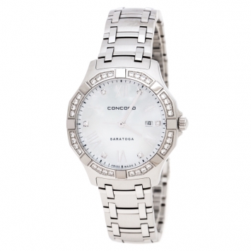 Pre Owned Concord Mother of Pearl Stainless Steel Diamonds Saratoga 02.3.14.1060S Women's Wristwatch 31 mm