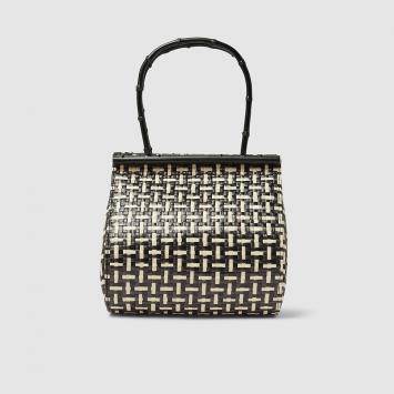 Pre Owned Cult Gaia Black Via Woven Straw and Bamboo Tote Bag