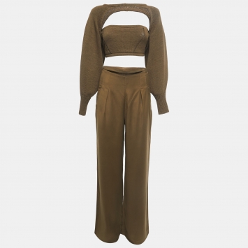 Pre Owned Cult Gaia Military Green Crop Top Pant Set M