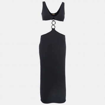 Pre Owned Cult Gaia Black Knit Cut-Out Waist Maxi Dress S