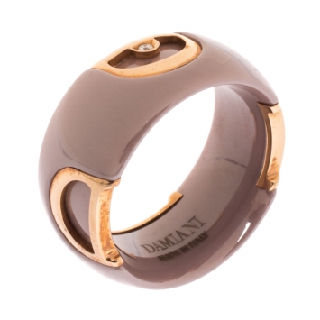 Pre Owned Damiani D.Icon Cappuccino Ceramic 18K Rose Gold Band Ring Size 56