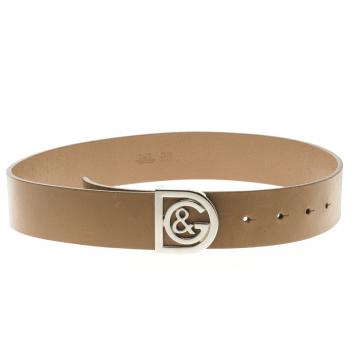 Pre Owned D&G Brown Leather Buckle Belt 70cm
