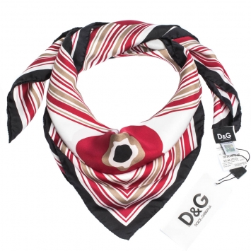 Pre Owned D&G Red Poppy Print Silk Scarf 